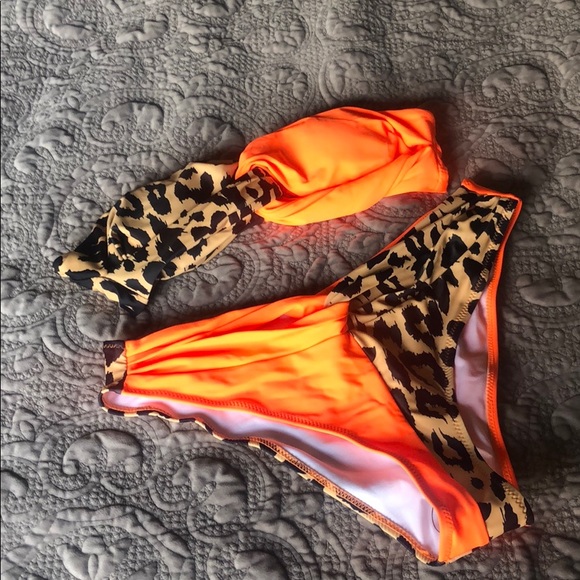 orange and leopard bikini